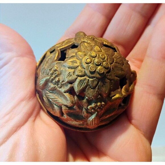 Vtg Large Chinese Cloisonné Brass Incense Burner Wood Stand Champleve Enamel - Picture 7 of 16